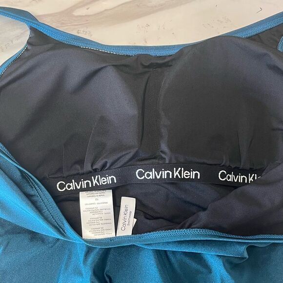 NWOT Calvin Klein | Cypress Shimmer Scoop Back Pleated One Piece Swimsuit 12 - Picture 12 of 12